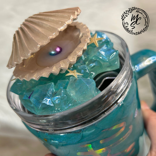 Mermaid inspired Tumbler Topper, Seashell removable toppers and lid, Seashell and Pearl topper replacement lid. Tumbler top