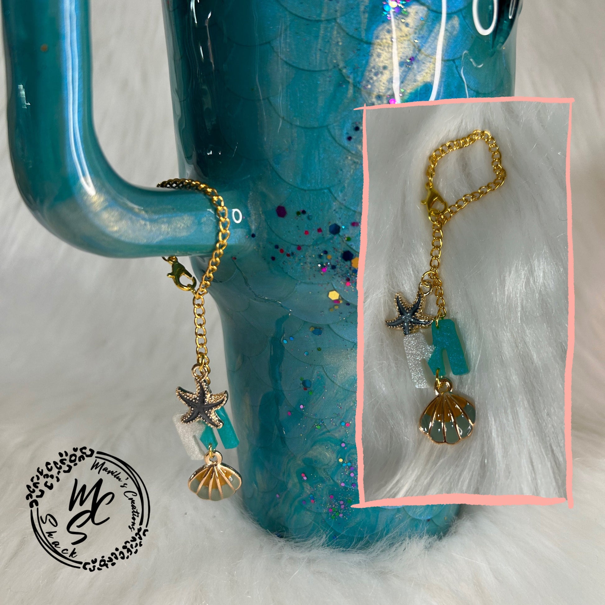 Charm for Stanley, Accessories tumbler handles, Ocean/Mermaid Themed Sea Charms and personalized letter charm. Gift for her.