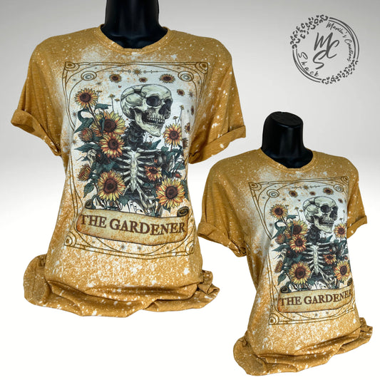 Tarot card the gardener t-shirt, retro distressed skeleton garden shirt, bleached tarot card tee, super soft top, gift for her or him.