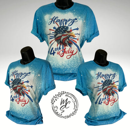 4th of July t-shirt, bleached distressed happy Fourth of July shirt, patriotic tee, super soft eagle top, blue t-shirt, gift for her or him.