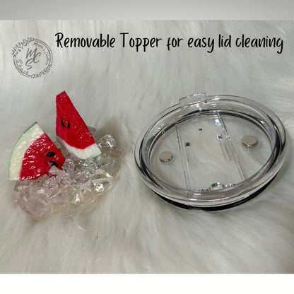 Watermelon and ice removable toppers and lid for different size tumblers. Watermelon fruit topper replacement lid. Faux Tumbler top