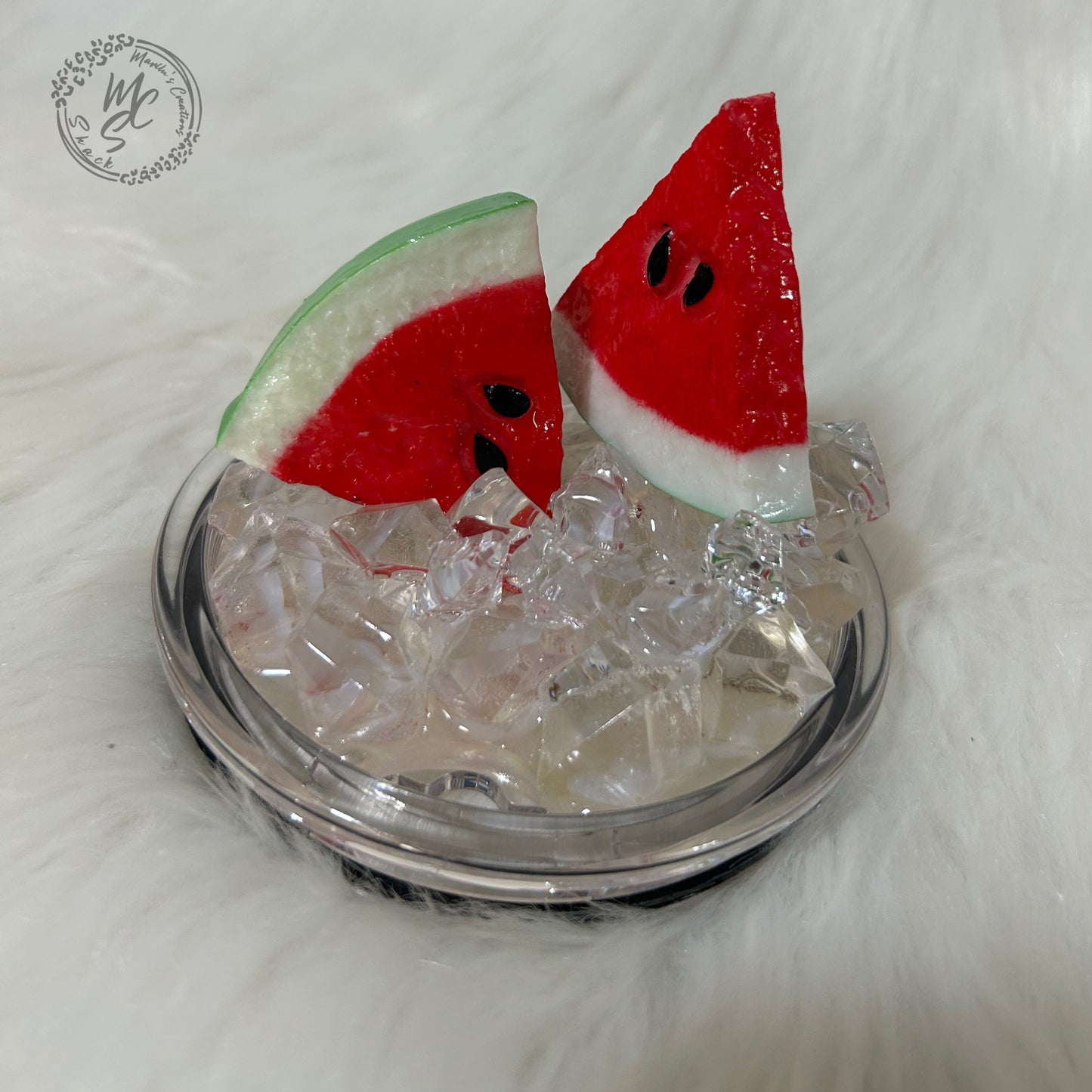 Watermelon and ice removable toppers and lid for different size tumblers. Watermelon fruit topper replacement lid. Faux Tumbler top