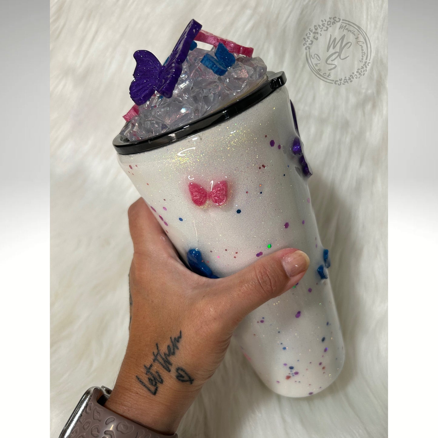 3D Butterfly Tumbler, Removable Lid Topper, Personalized Gift