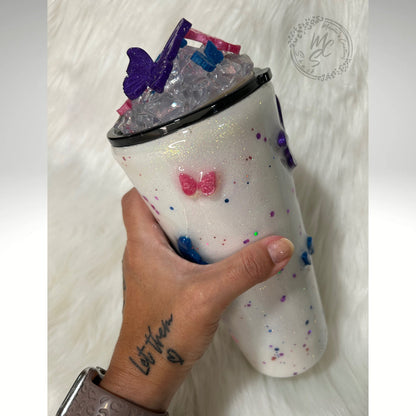 3D Butterfly Tumbler, Removable Lid Topper, Personalized Gift