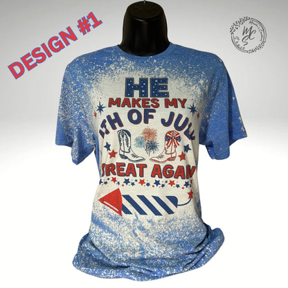 4th of July couples matching shirts, retro distressed patriotic design shirt, bleached blue super soft tee, gift for her or him.