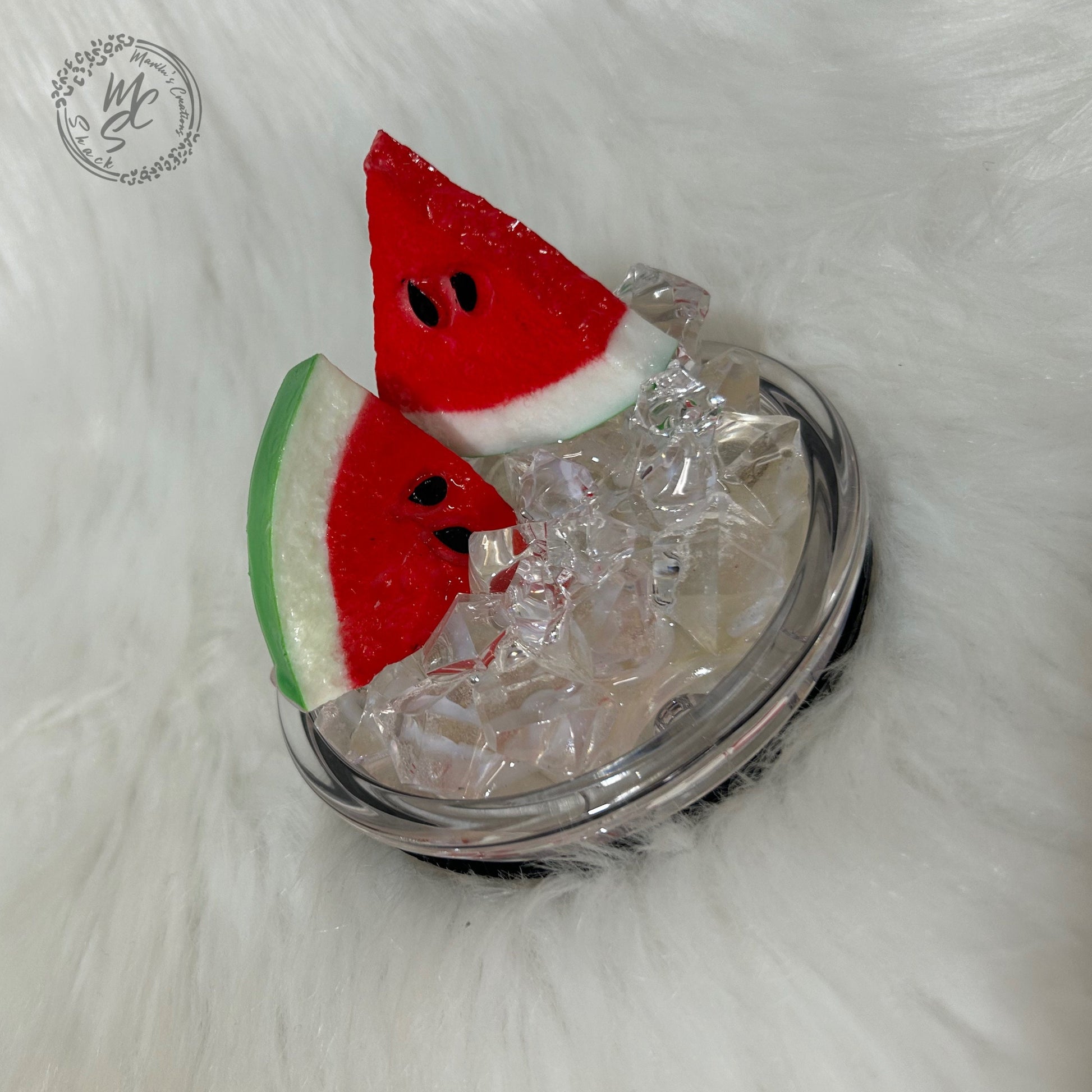 Watermelon and ice removable toppers and lid for different size tumblers. Watermelon fruit topper replacement lid. Faux Tumbler top