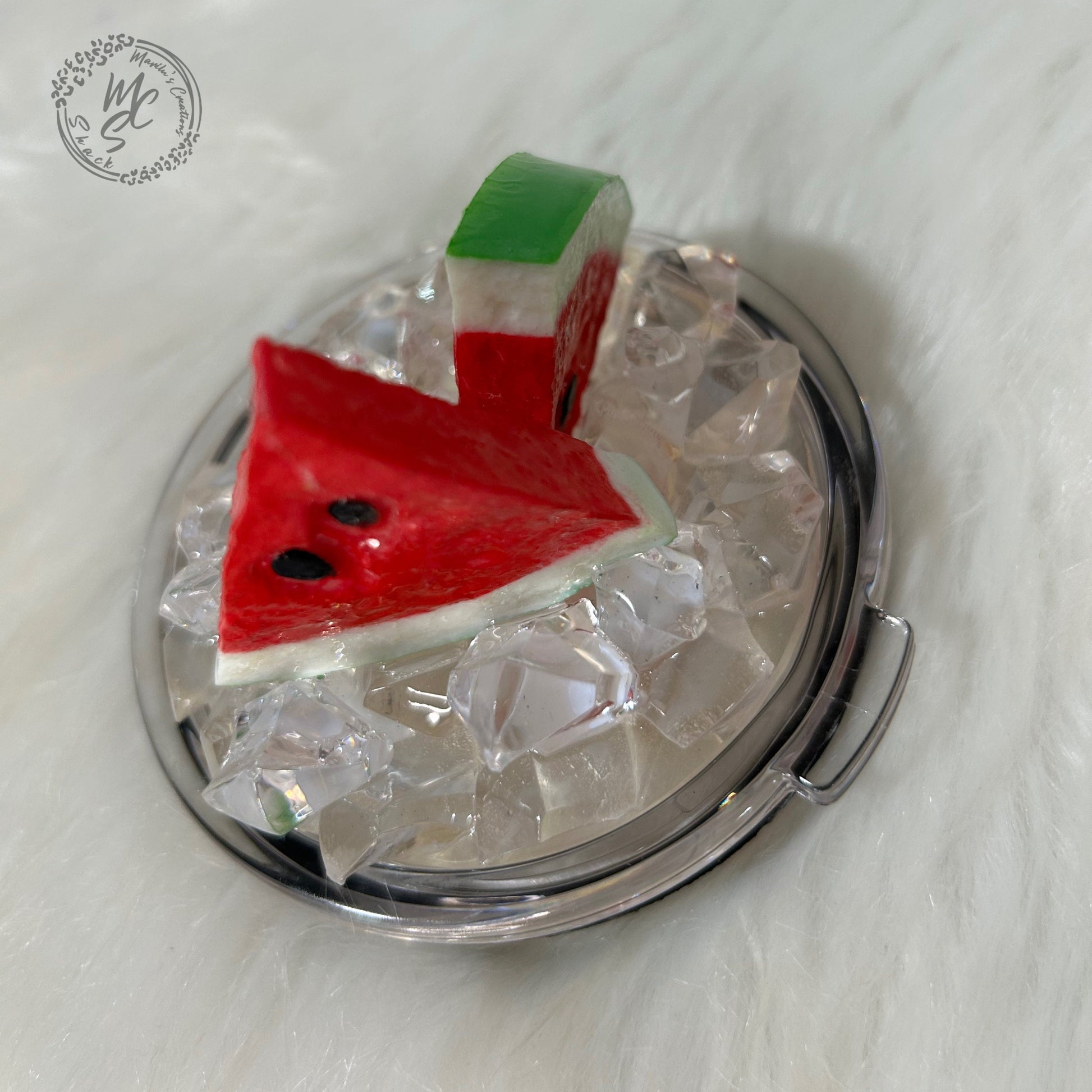 Watermelon and ice removable toppers and lid for different size tumblers. Watermelon fruit topper replacement lid. Faux Tumbler top