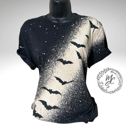 Bat Black T-shirt bleach distressed bats top, Halloween or any occasion shirt
