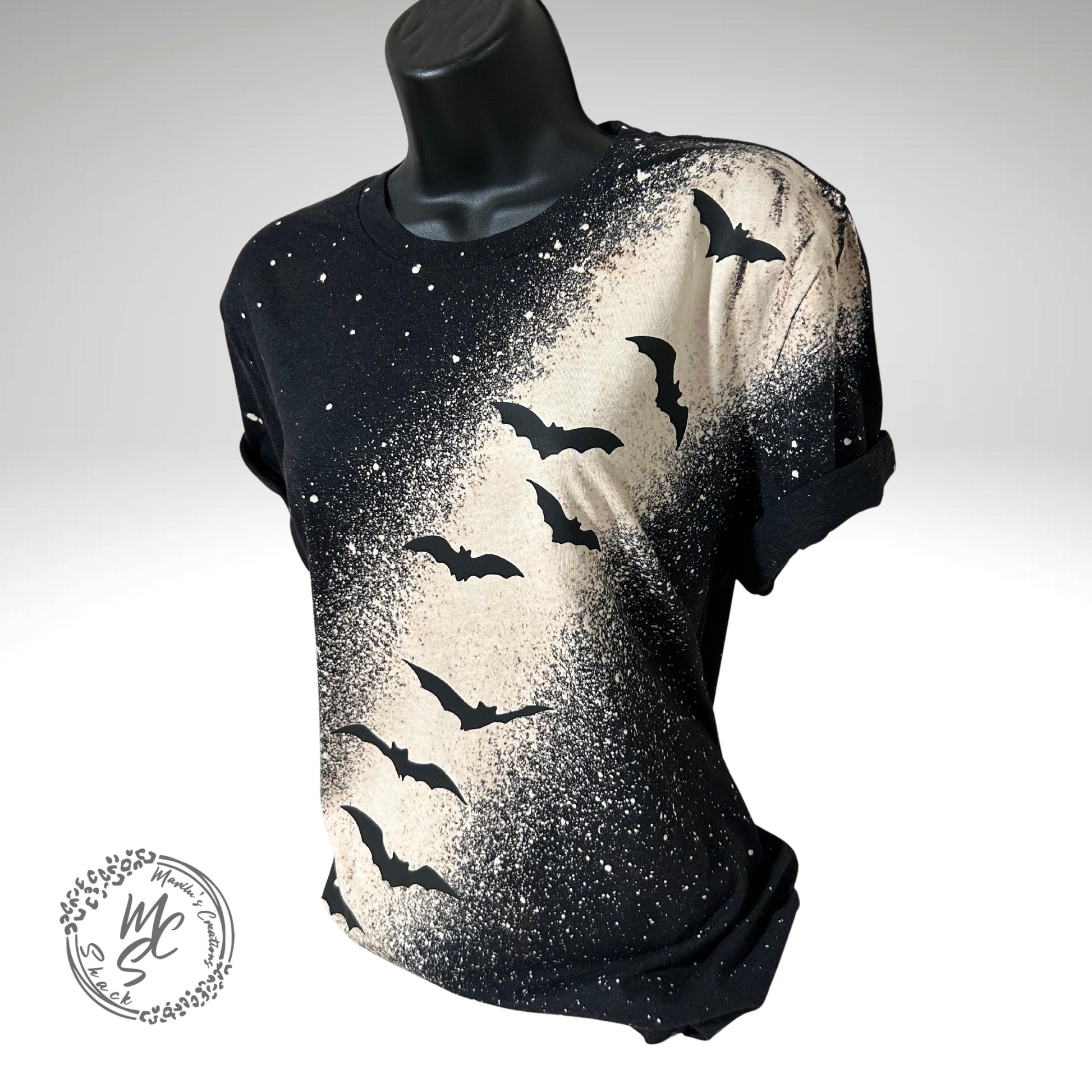 Bat Black T-shirt bleach distressed bats top, Halloween or any occasion shirt