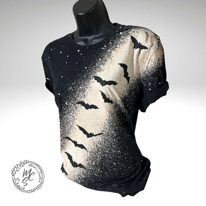 Bat Black T-shirt bleach distressed bats top, Halloween or any occasion shirt