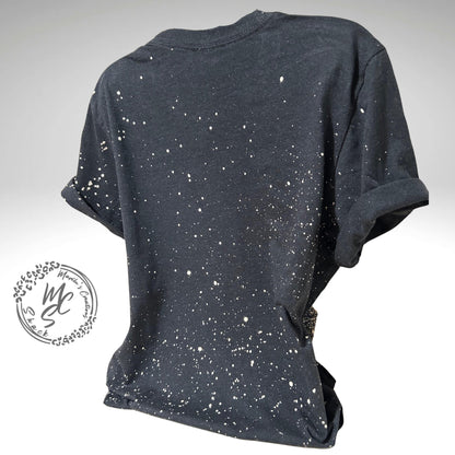 Black T-shirt bleach distressed bats top, Halloween or any occasion shirt. Gift for her.