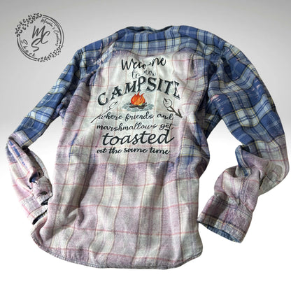 Flannels Bleached/Distressed/Vintage. Welcome to our Campsite design. Choose your flannel shirt size.