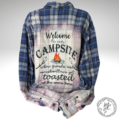 Flannels Bleached/Distressed/Vintage. Welcome to our Campsite design. Choose your flannel shirt size.