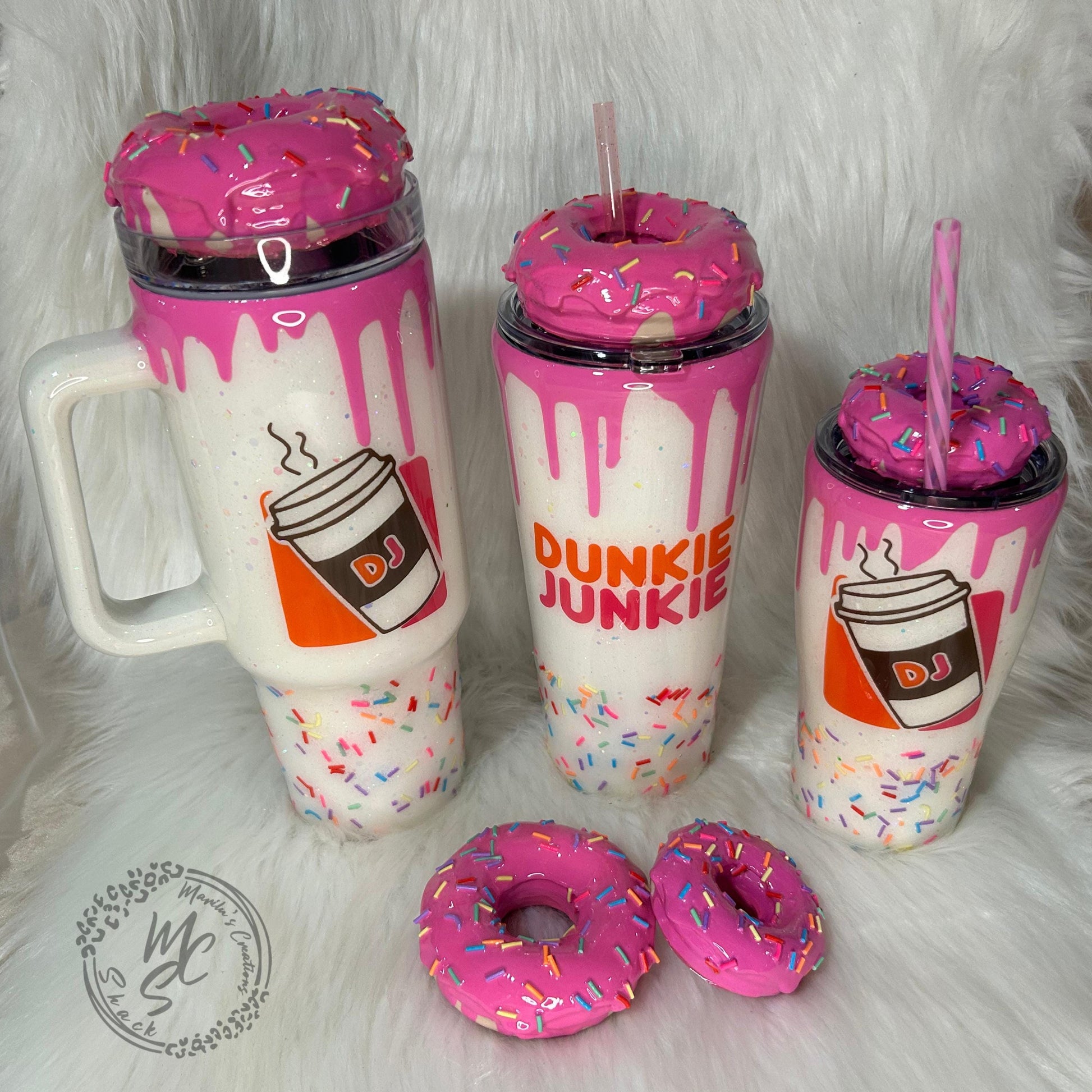 Donut Tumbler: 3D Pink Drip Glitter Stainless Steel Cup
