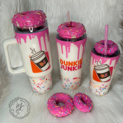 Donut Tumbler: 3D Pink Drip Glitter Stainless Steel Cup