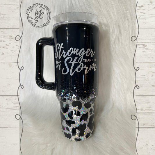 Leopard print tumbler, Black and Silver glitter animal print Tumbler with handle or many other cup sizes and styles available.