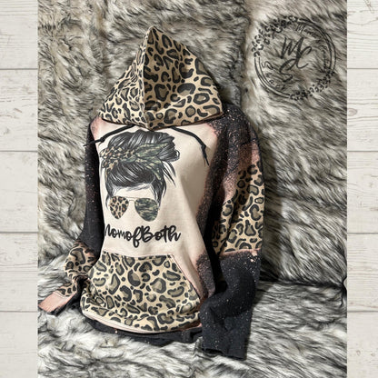 Bleached Leopard Print Hoodie: Mama of Both Messy Bun Sweatshirt