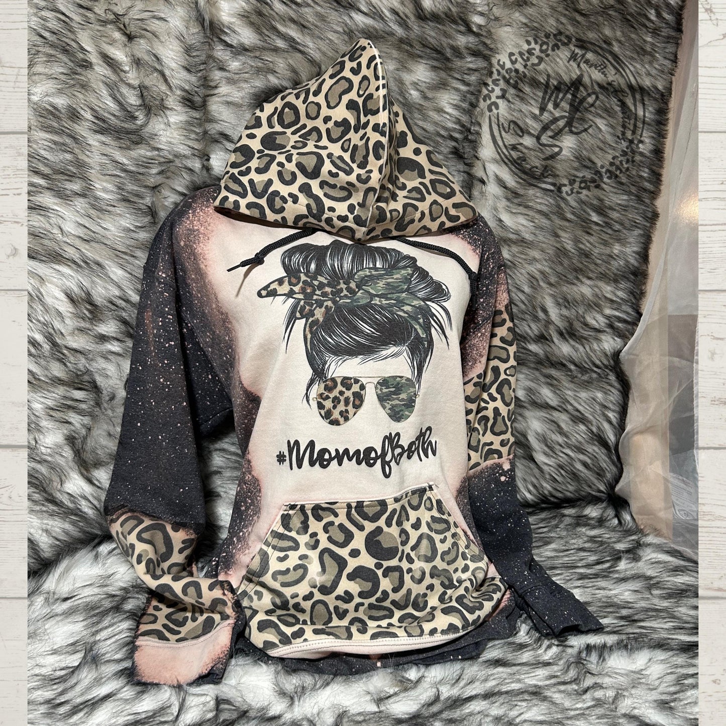 Bleached Leopard Print Hoodie: Mama of Both Messy Bun Sweatshirt