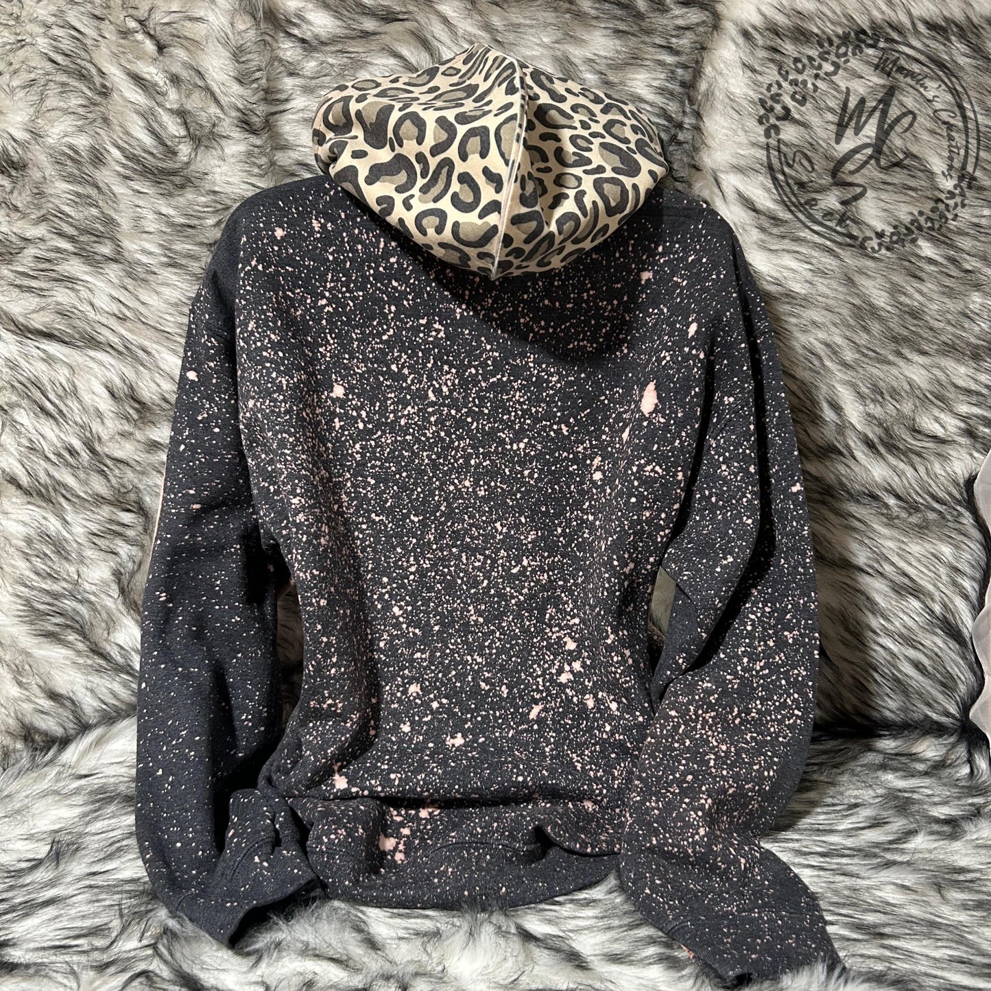 Hoodie Bleached/Distressed (Mama of Both) leopard print cute messy bun sweatshirt, pullover animal print sweater, cheetah print hood.