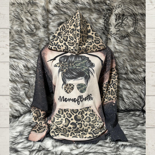 Bleached Leopard Print Hoodie: Mama of Both Messy Bun Sweatshirt
