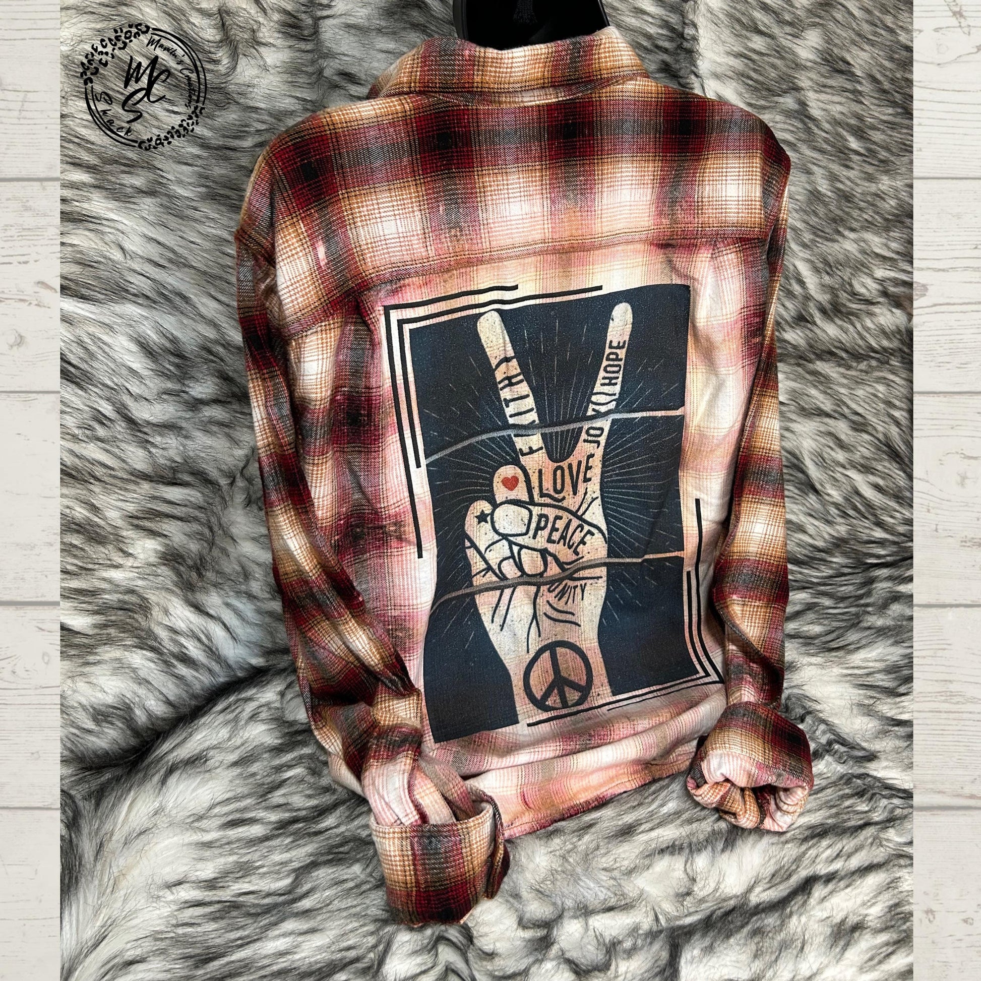 Bleached Peace Sign Flannel Shirt: Distressed Hippie Style