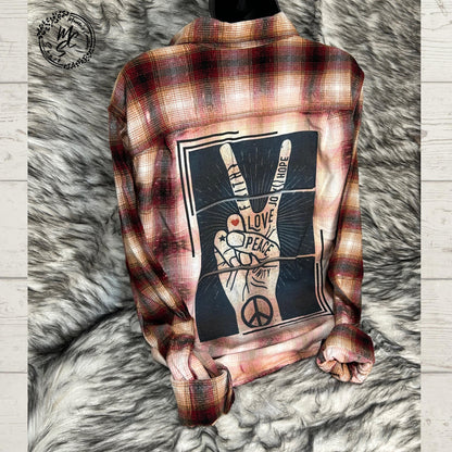 Bleached Peace Sign Flannel Shirt: Distressed Hippie Style