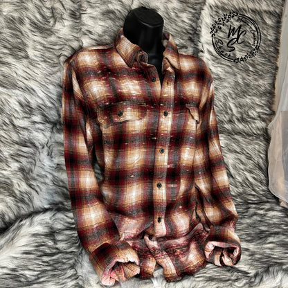 Bleached Peace Sign Flannel Shirt: Distressed Hippie Style