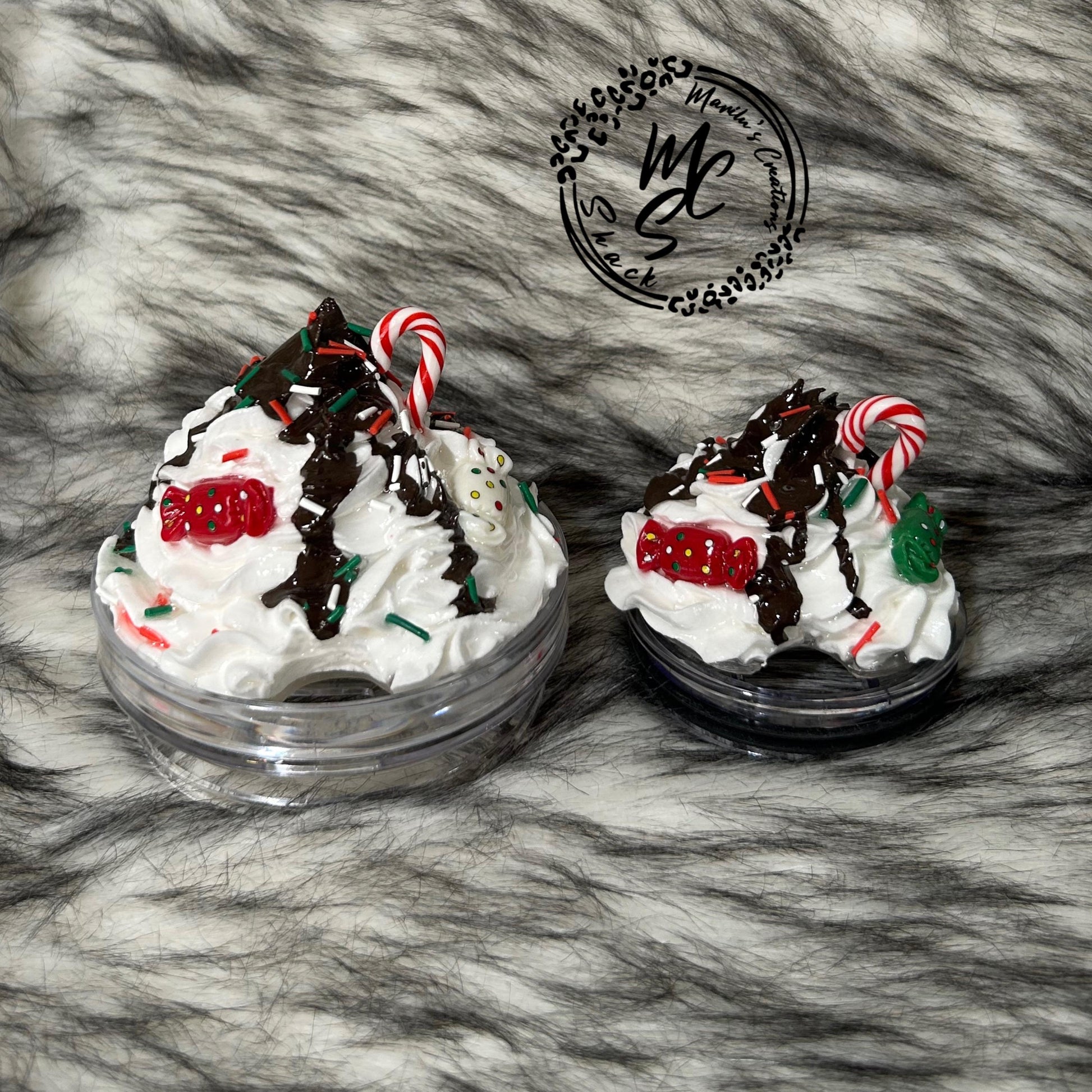 Whipped cream Christmas topper with candy cane and chocolate dripping removable topper and lid for different size tumblers. Faux topper.