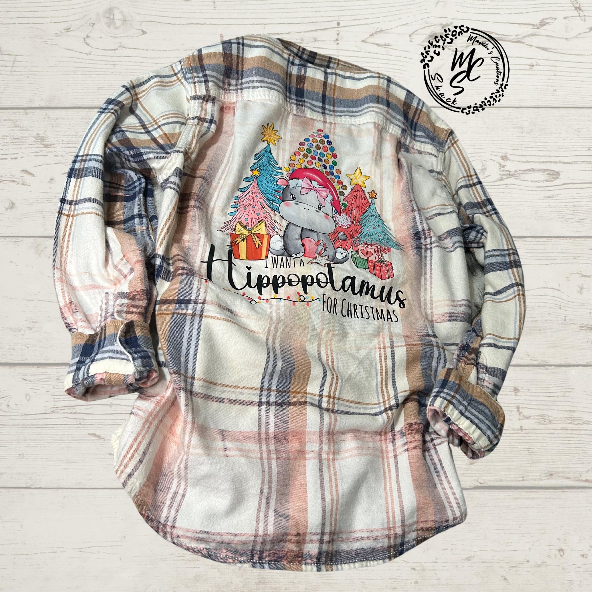 Flannel I want a Hippopotamus for Christmas Bleached/Distressed. Cute hypo flannel gift for her. Choose your flannel size and color.