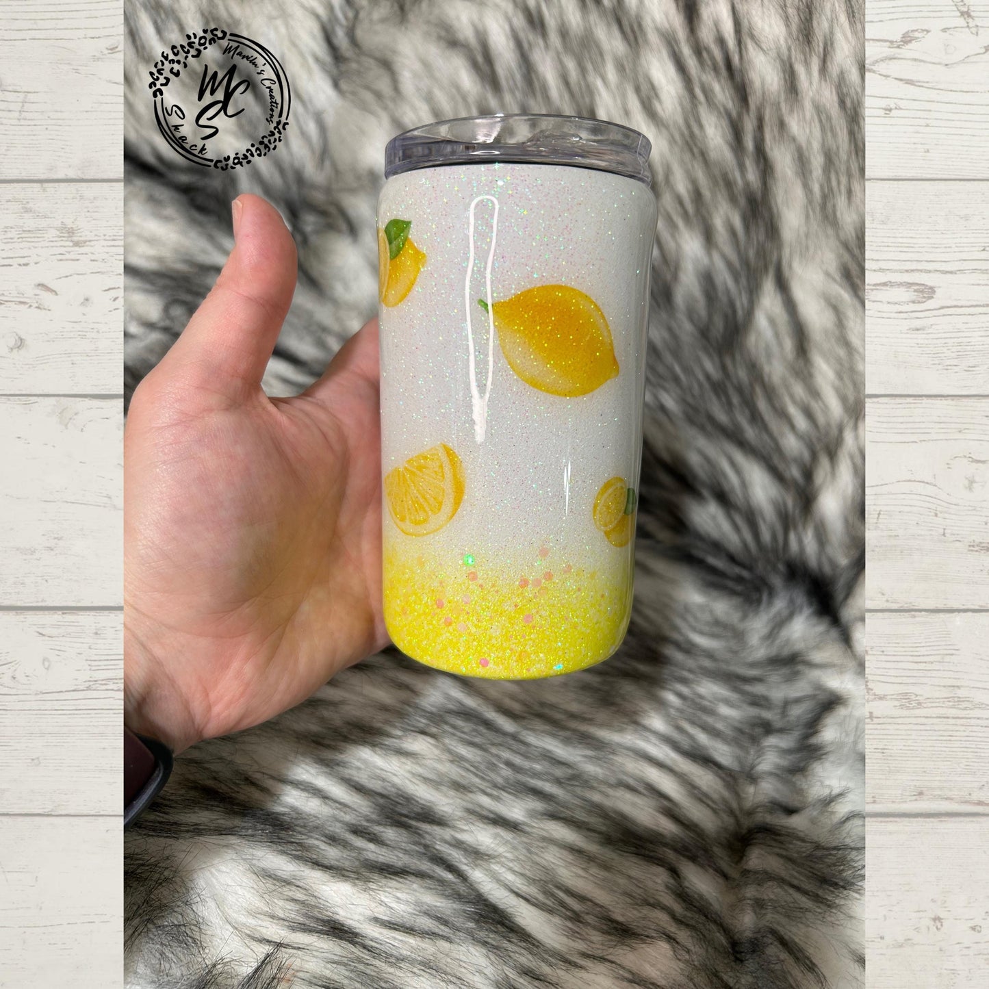 Mommy & Me Lemon print tumbler, Sparkly lemonade print tumbler (with slide screw on lid and straw), ombré glitter with white and yellow mix