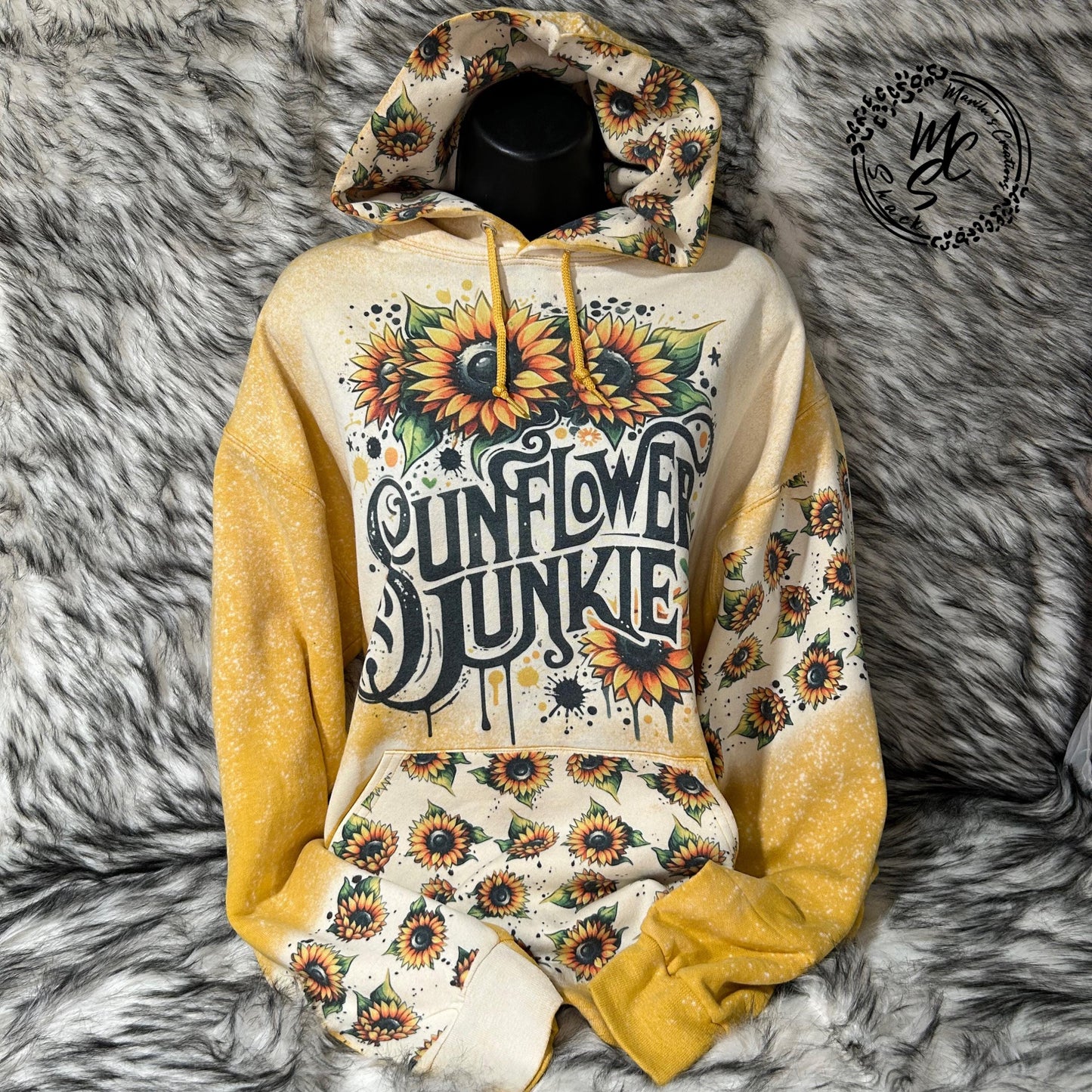 Hoodie Bleached/Distressed (Sunflower Junkie) sunflower print cute sunflower lovers sweatshirt, pullover sweater, sunflower print hood.