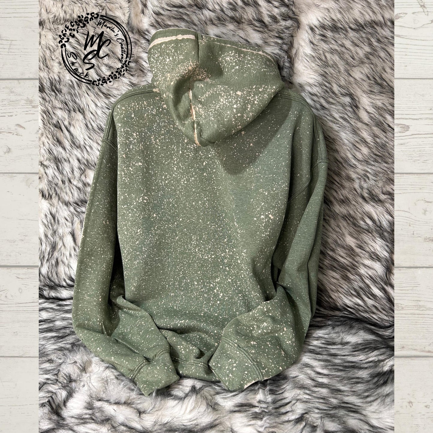 Hoodie Bleached/Distressed Highland Cow with sunflowers and cow prints cute cattle sweatshirt, green pullover, sweater, cow print hood.