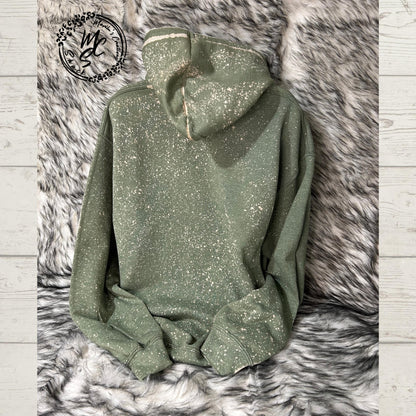 Hoodie Bleached/Distressed Highland Cow with sunflowers and cow prints cute cattle sweatshirt, green pullover, sweater, cow print hood.