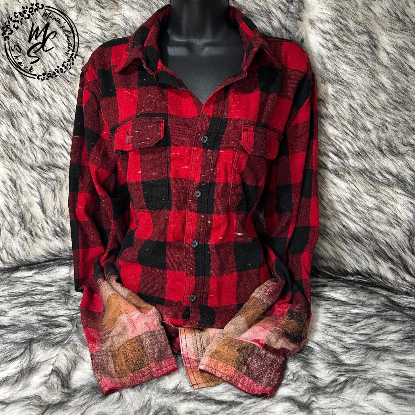 Lion Shirt, Flannel with a Lioness Graphic Shirt, Bleached Distressed Shirt, Red and Black Flannel Shirt, Long Sleeve Shirt