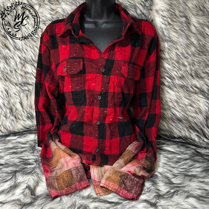 Lion Shirt, Flannel with a Lioness Graphic Shirt, Bleached Distressed Shirt, Red and Black Flannel Shirt, Long Sleeve Shirt