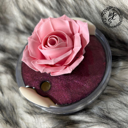 3D Pink Rose Stanley Tumbler Topper: Shimmer Base, Floral Accessory