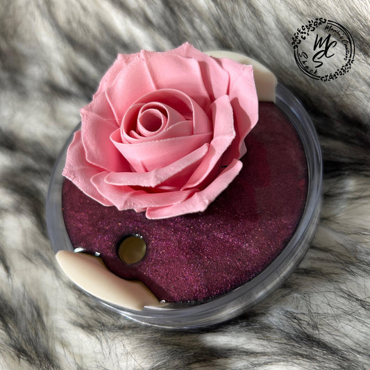 3D Pink Rose Stanley Tumbler Topper: Shimmer Base, Floral Accessory