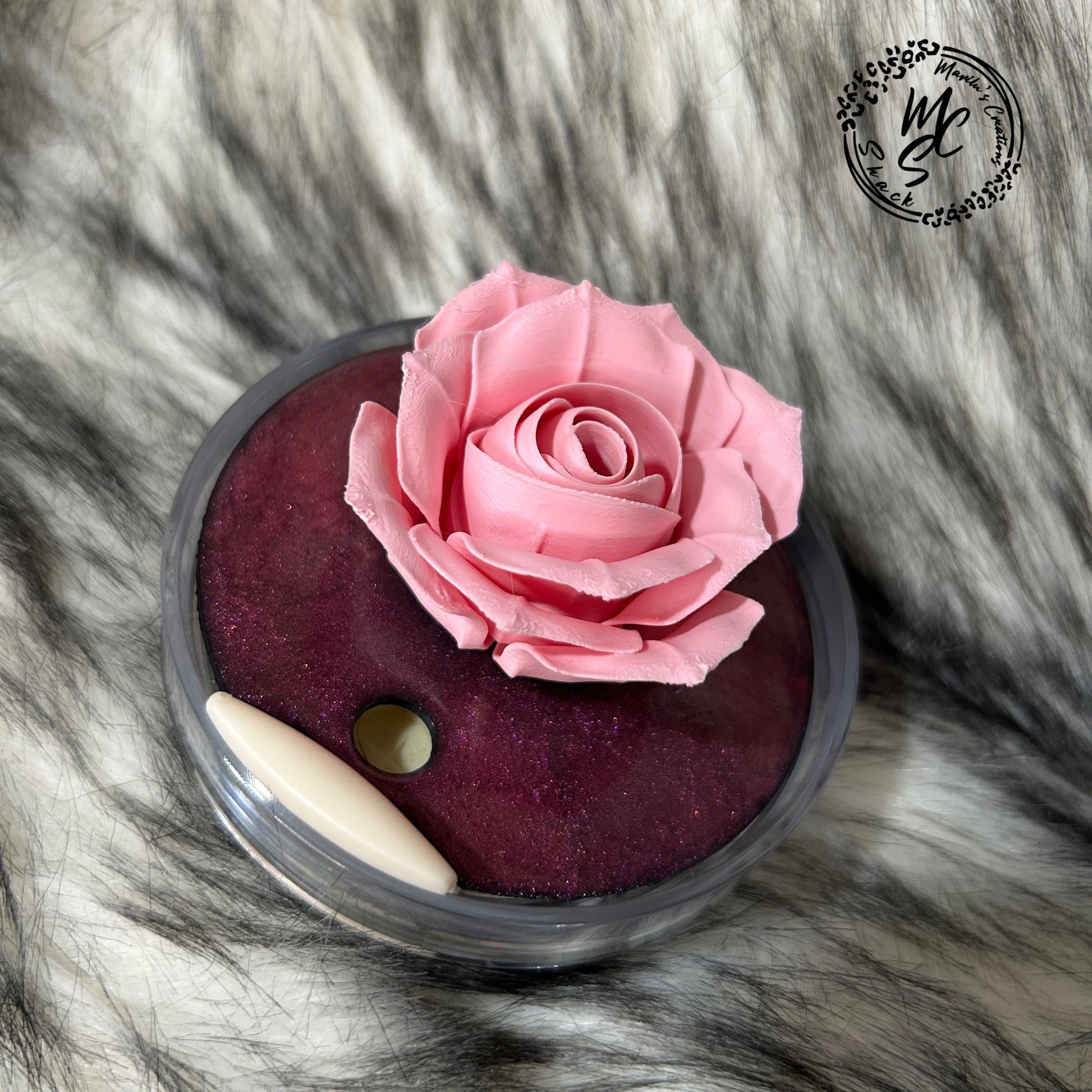 Rose lid topper, 3D Pink Rose Flower with shimmer base, topper for Stanley and Dupe cup lids 30oz and 40oz, beautiful gift for her.