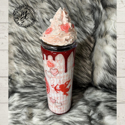 Valentines Tumbler: 3D Heart Candy, Glitter Drip - 20oz/30oz Skinny