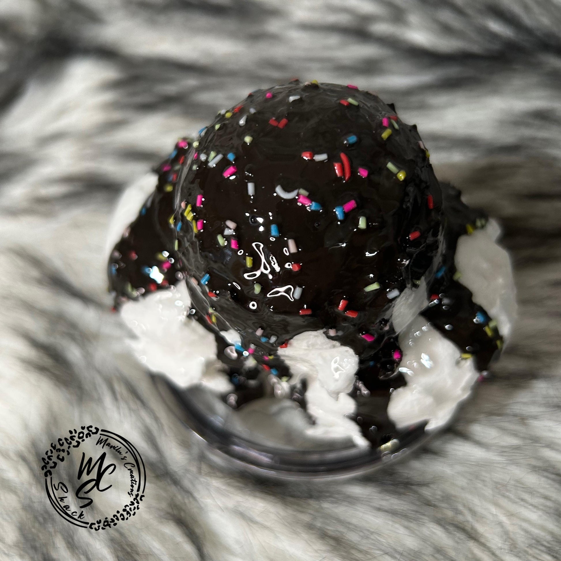 Ice cream with chocolate and sprinkles removable topper and lid for different size tumblers. Faux topper replacement lid. Tumbler top