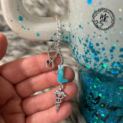 Personalized Medical Charm for 40oz Stanley or Dupes or any tumbler with handle, accessories for tumbler handles, letter charm for cups.