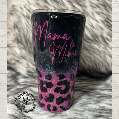 Black and Hot Pink glitter Leopard print personalized tumbler, option to get it with a matching pen. Personalized/Custom Pink Text