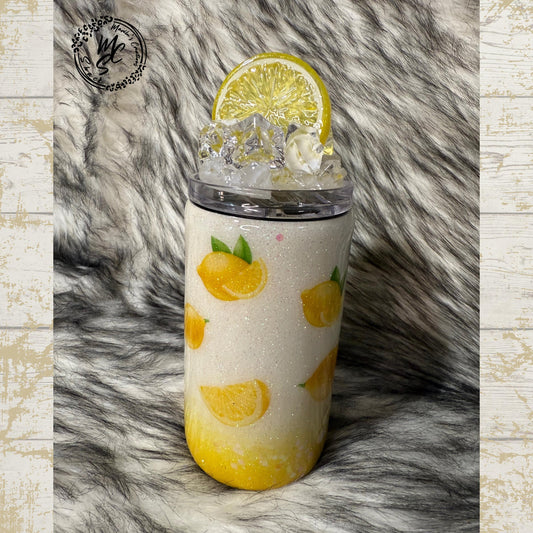 Mommy & Me Lemon print tumbler, Sparkly lemonade print tumbler (with slide screw on lid and straw), ombré glitter with white and yellow mix