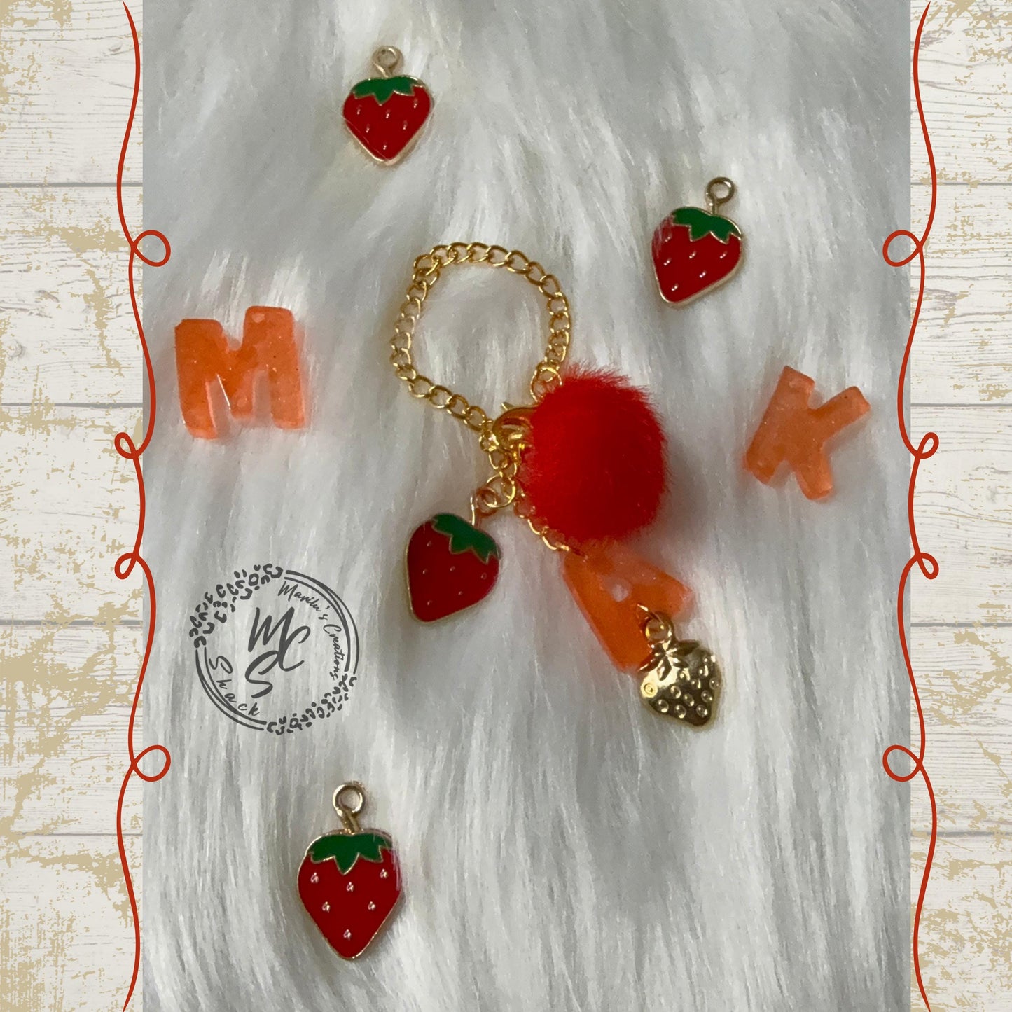 Charm for Stanley, Accessories tumbler handles, Strawberry Themed Charms and personalized letter charm. Gift for her. Gift for teacher.