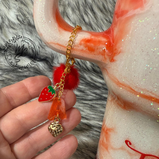 Strawberry Tumbler Handle Charm: Personalized Initial Clip-On Accessory