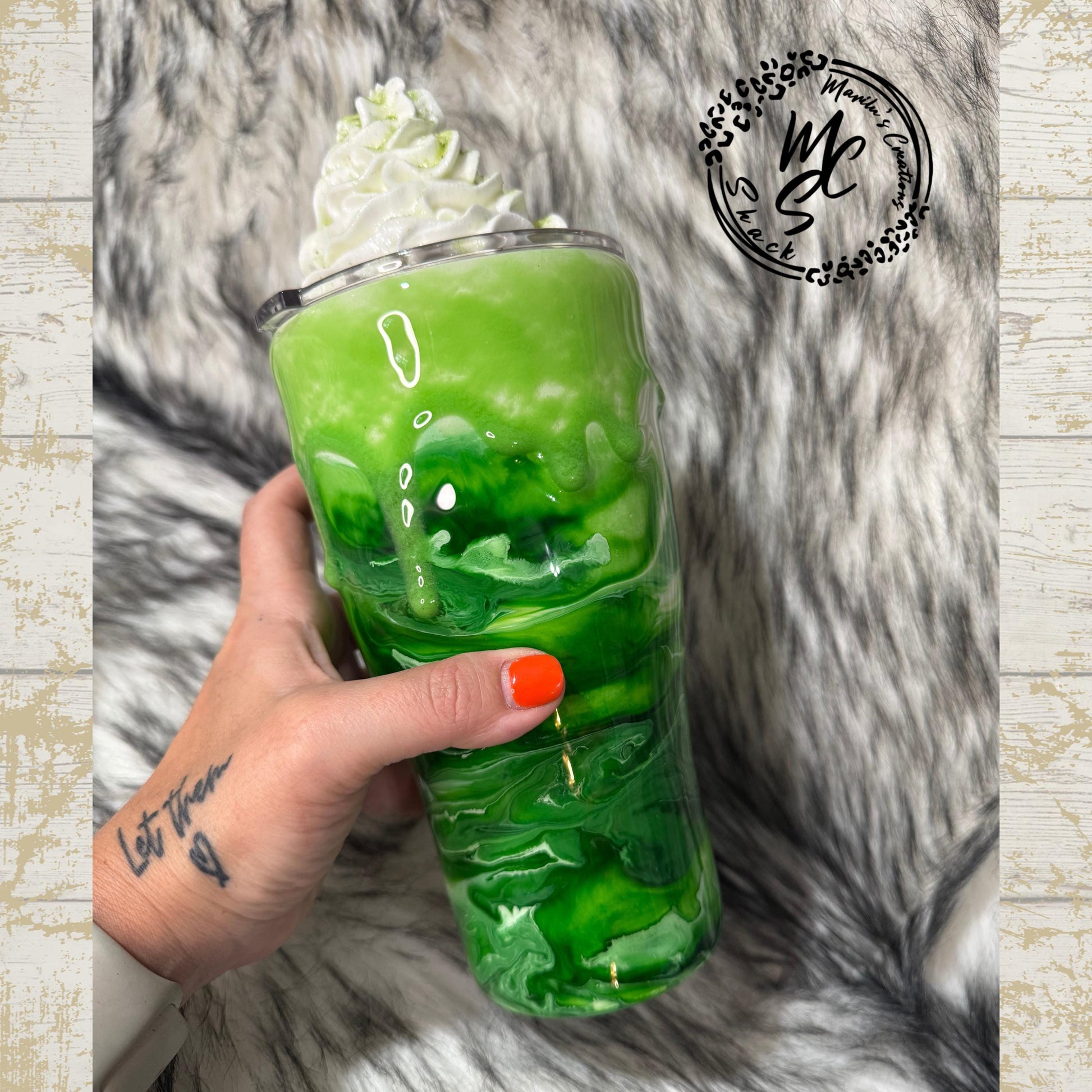 Matcha Latte Tumbler: Insulated Stainless Steel Mug with Straw & Faux Whipped Cream