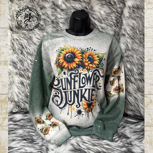 Boho Sunflowers sweatshirt, Floral Western sunflower Sweater, Cute Sunflower Junkie crew neck shirt sweater with sunflower prints.