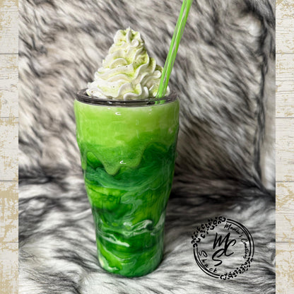 Matcha Latte Tumbler: Insulated Stainless Steel Mug with Straw & Faux Whipped Cream