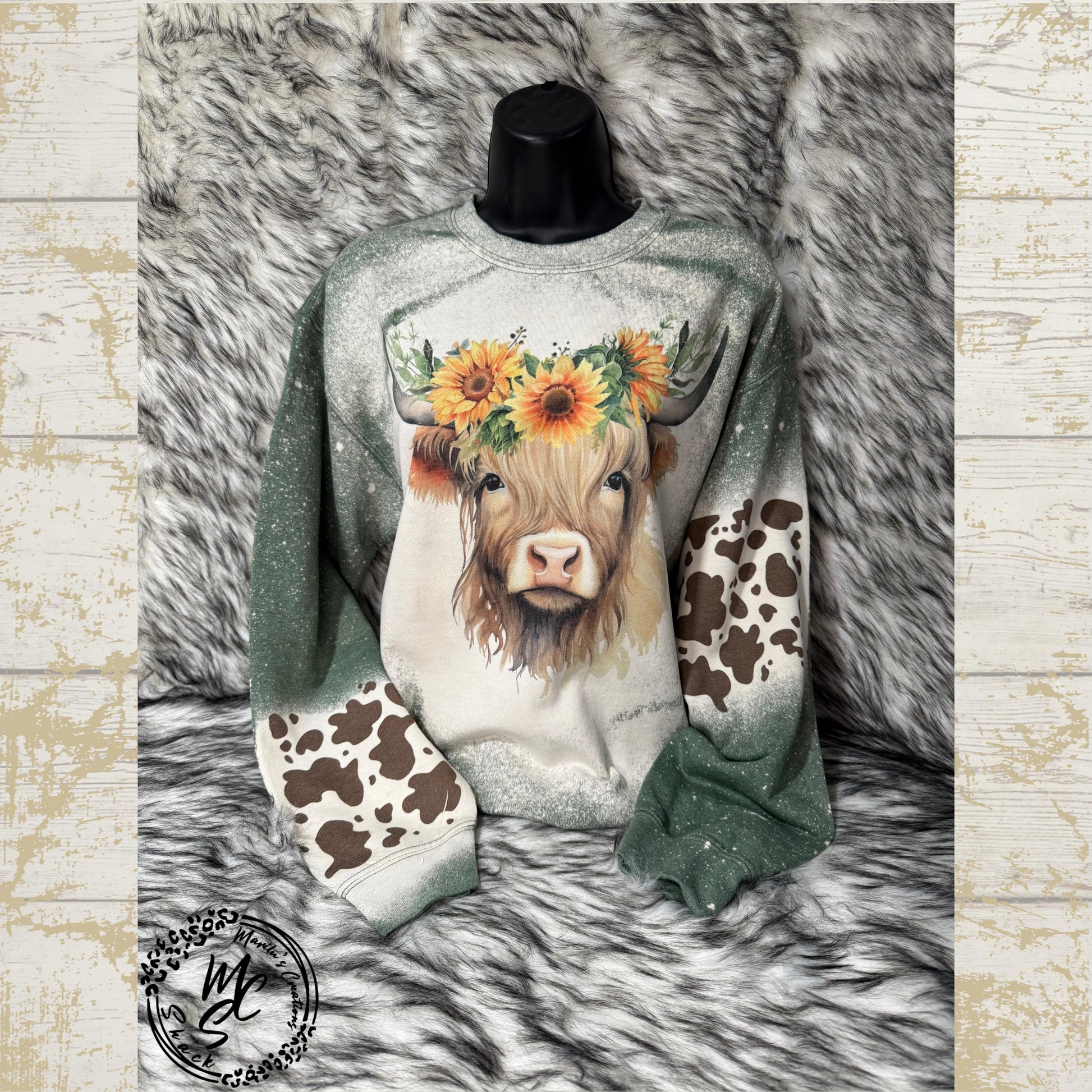 Boho Floral cow sweatshirt, Floral Western Highland Cow Sweater, Cute western crew neck shirt sweater with cow prints, cow and sunflowers.