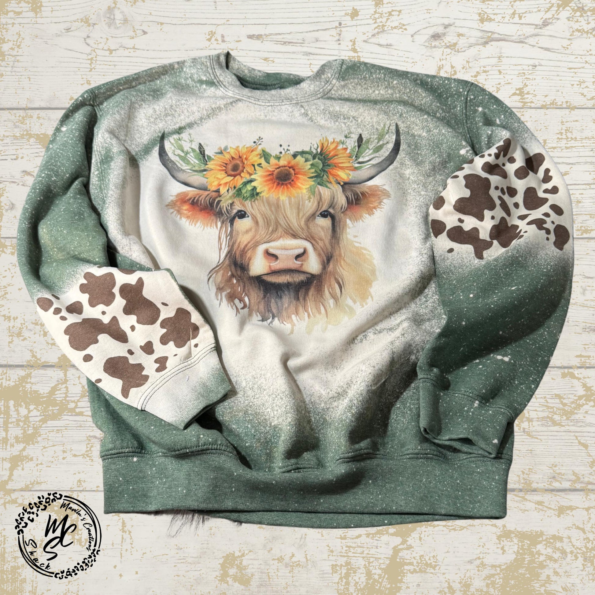 Boho Floral cow sweatshirt, Floral Western Highland Cow Sweater, Cute western crew neck shirt sweater with cow prints, cow and sunflowers.